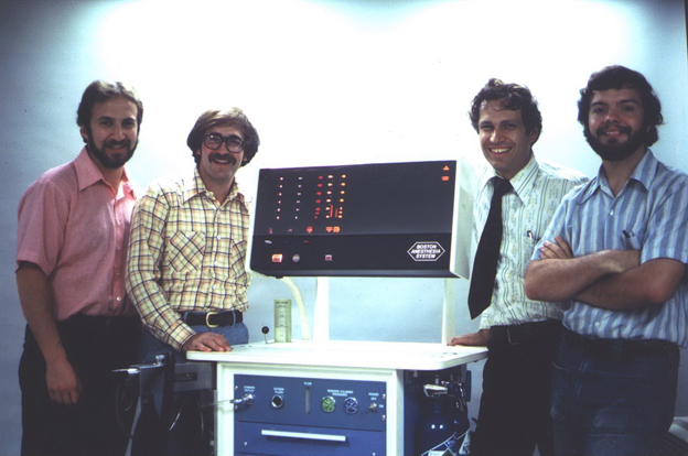 4 members of the Massachusetts General Hospital, Department of Anesthesia, Anesthesia Bioengineering Unit
From Left to Right, Josh Tolkoff, Jeffrey Cooper, Ronald Newbower, Edwin Trautman, 1978